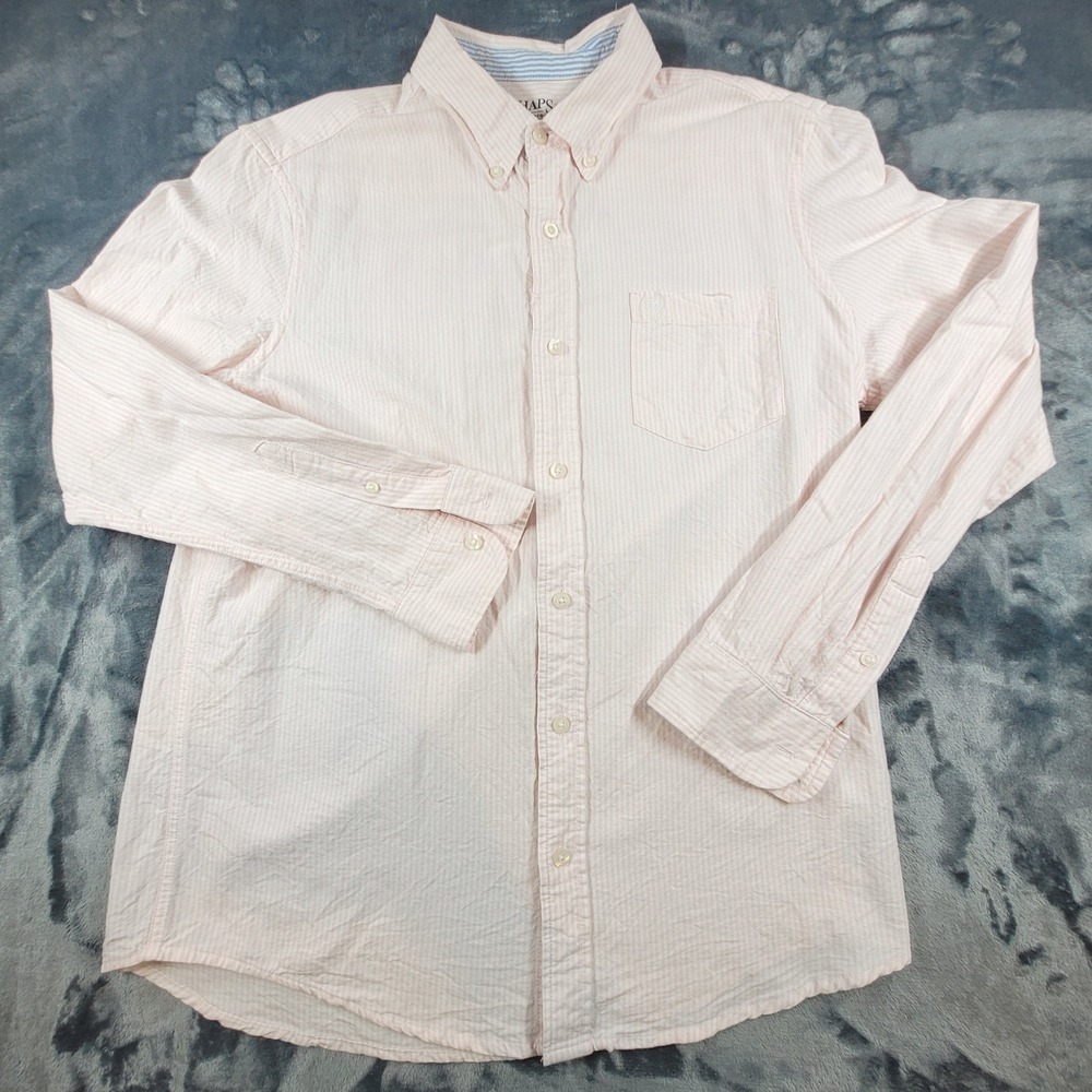 Chaps Mens Coastland Wash‎ Oxford Shirt Pink White Stripe Button Down Medium